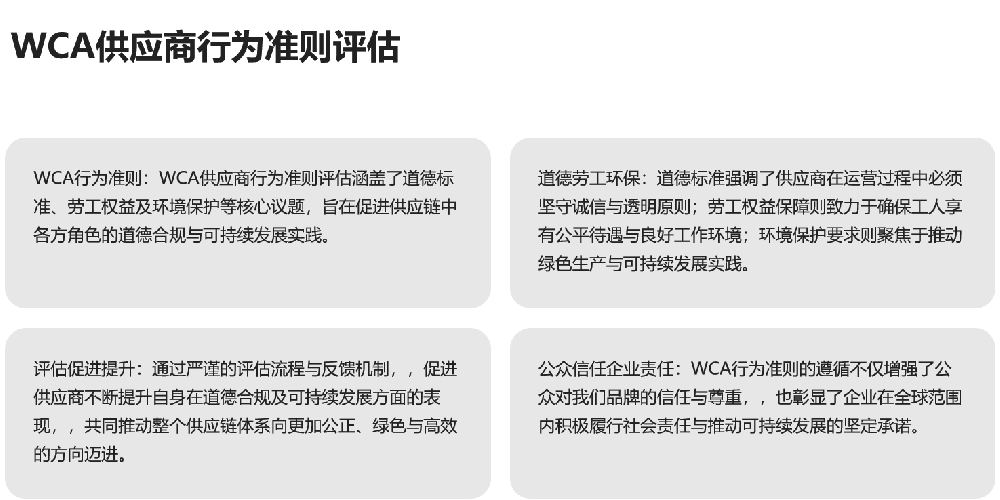 WCA供应商行为准则评估